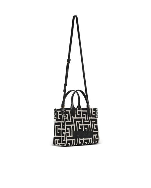 Balmain Black Small B-army Monogram Jacquard Shopper Tote Bag