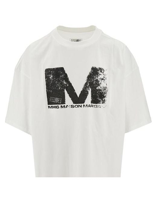MM6 by Maison Margiela White Newspaper Printed T-Shirt for men
