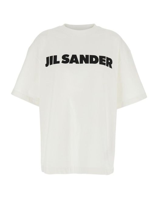 Jil Sander White Logo Printed Crewneck T-Shirt for men