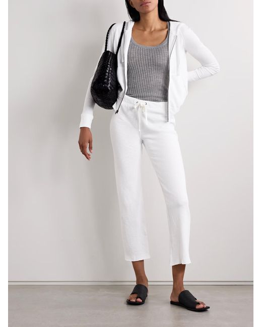 James Perse White Zipped Drawstring Hoodie