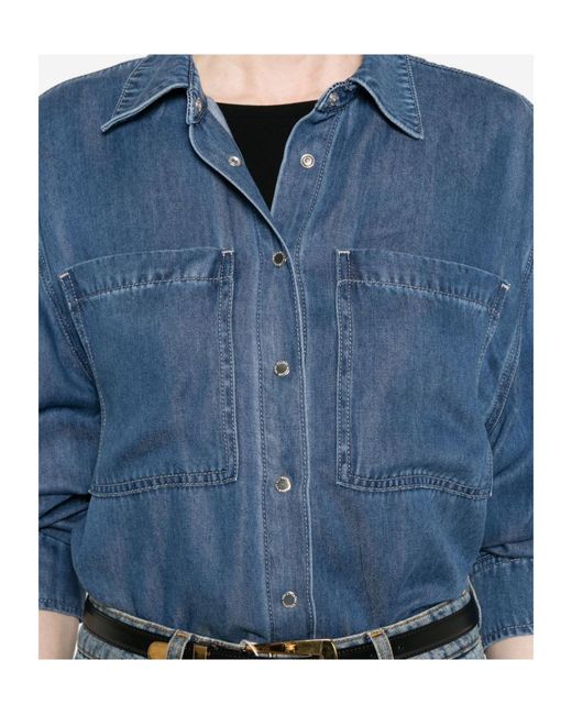 7 For All Mankind Blue Long-Sleeved Shirt