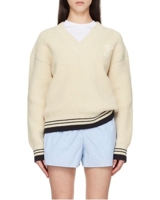 AMI Natural Long-Sleeved V-Neck Jumper for men