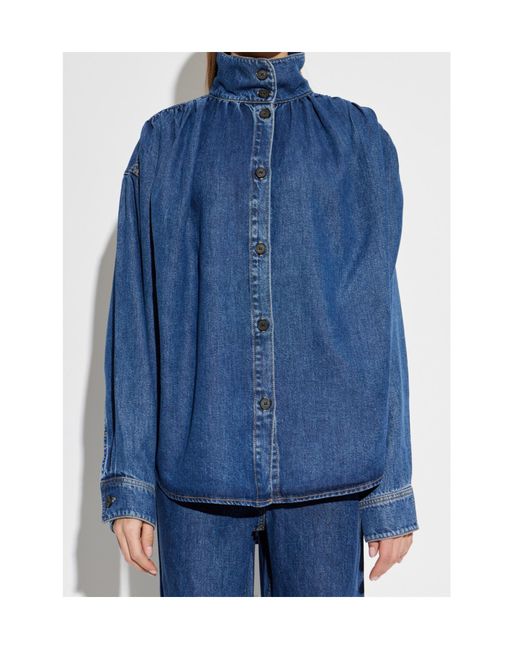 IRO Blue Julie Button High-Neck Denim Jacket