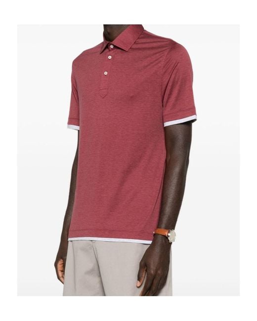 Brunello Cucinelli Red Short-Sleeve Polo Shirt for men