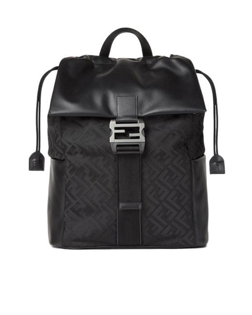 Fendi Black Flux Ff Motif Drawstring Backpack for men