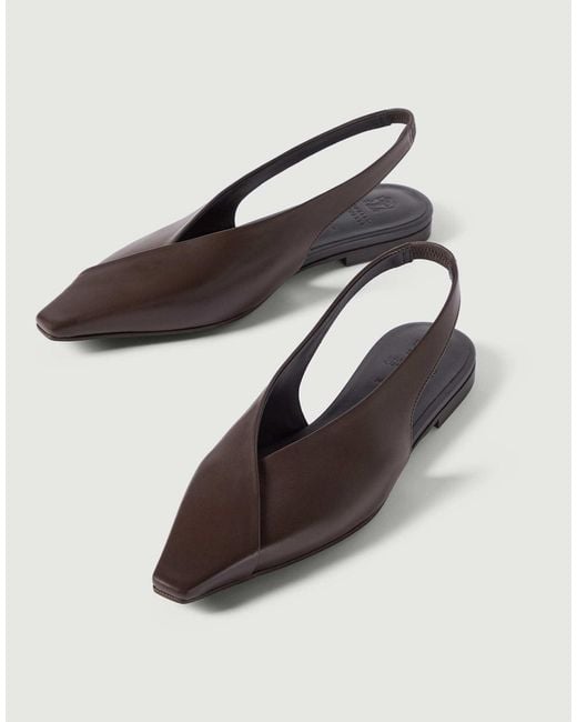 Brunello Cucinelli Brown Calfiskin Slingback Flats