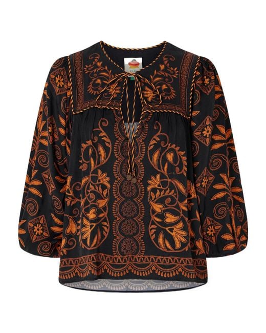 Farm Rio Brown Cornely Ainika Printed Blouse