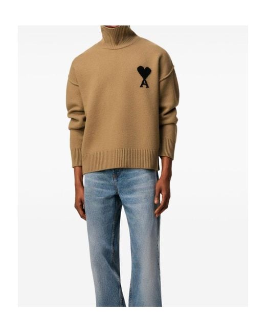 AMI Brown Ami De Coeur Turtleneck Jumper for men
