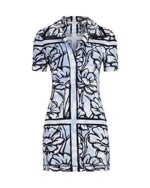 Fendi Blue Printed Short-Sleeved Dress