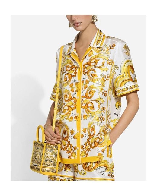Dolce & Gabbana Metallic Majolica Printed Short-Sleeved Twill Shirt