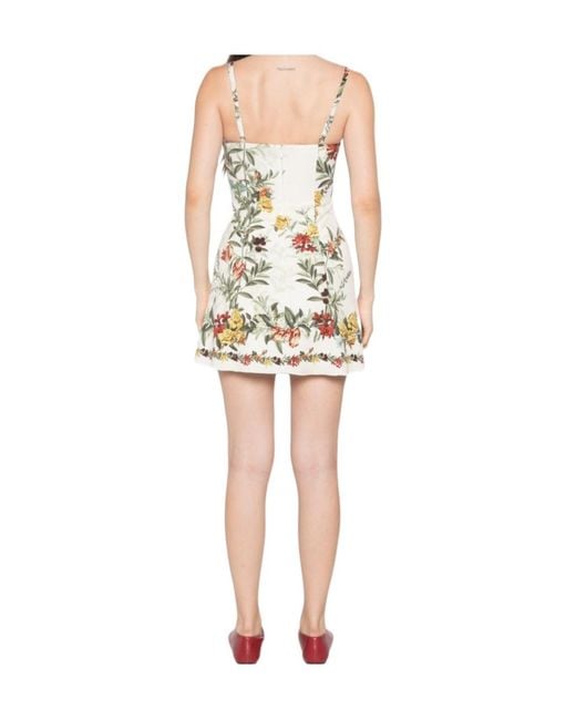 Alice + Olivia White Floral-Print Square-Neck Mini Dress