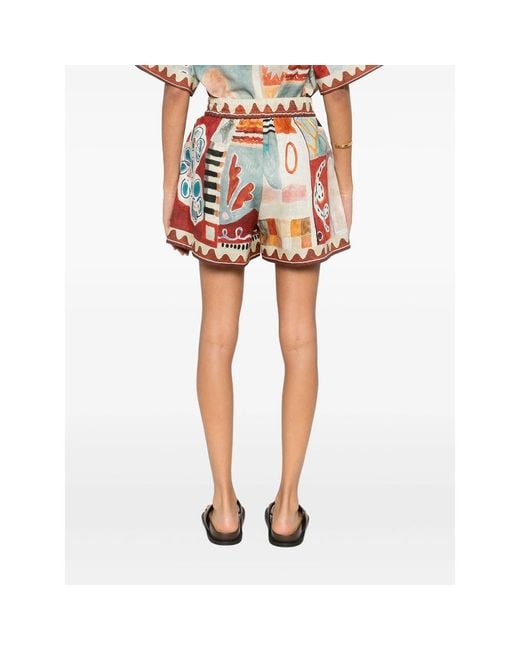 ALÉMAIS Red Drawstring All Over Geometric Shorts