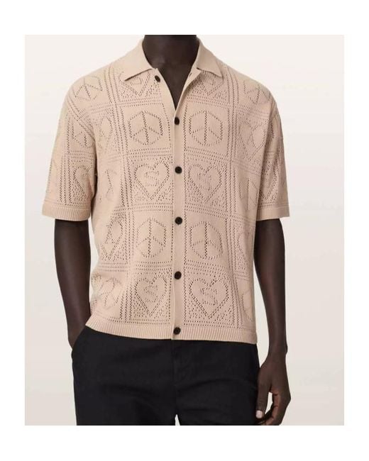 AllSaints Natural Arktx Perforated-Knit Short-Sleeve Cardigan for men