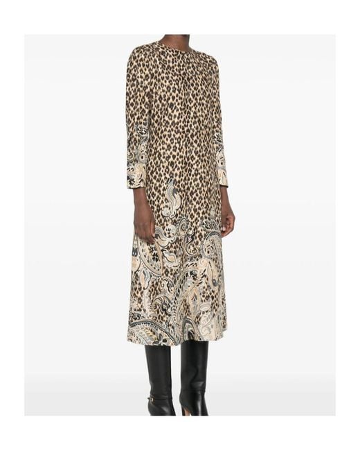 Etro Natural Leopard-Print Midi Dress