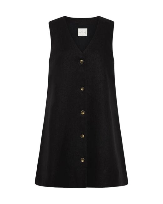 Posse Black Nancy Button-Up Sleeveless Mini Dress