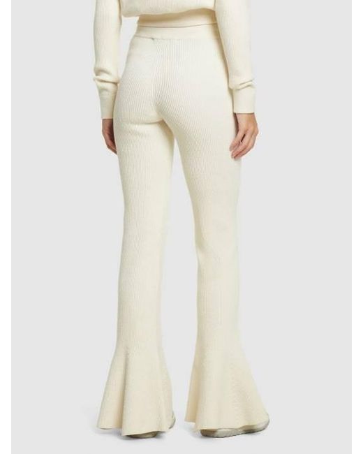 Alessandra Rich White Wool Blend Rib Knit Flared Pants