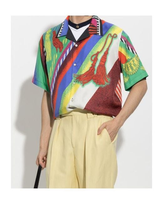 Versace Blue Pattern-Printed Short-Sleeved Shirt for men