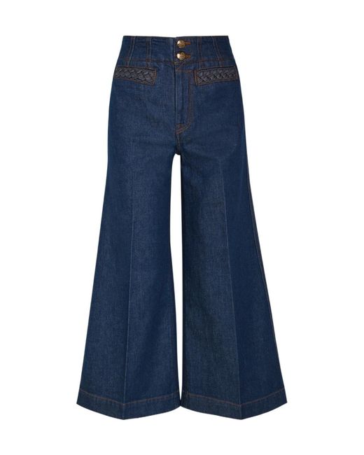 Zimmermann Blue Aster Cropped Flared-Leg Denim Jeans