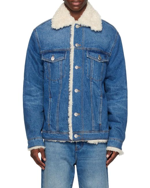 AMI Blue Straight Hem Denim Jacket for men