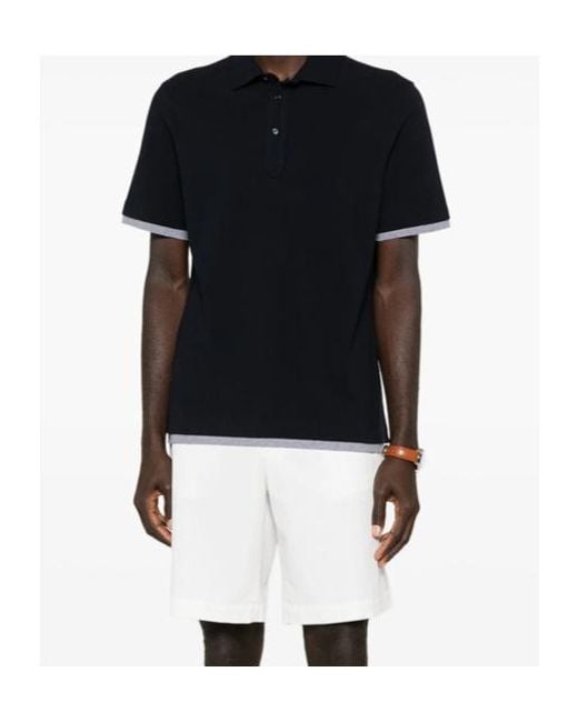 Brunello Cucinelli Black Buttoned Trim Polo Shirt for men