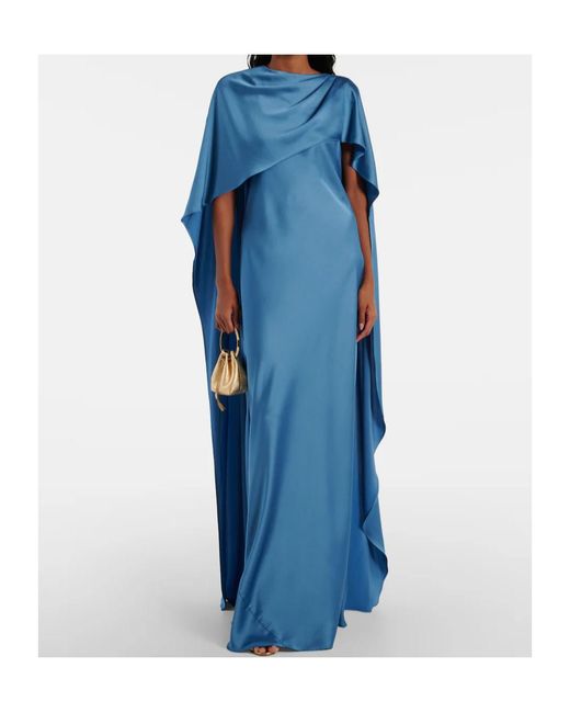 Jonathan Simkhai Blue Izel Caped Satin Gown