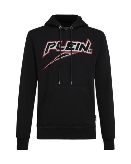 Philipp Plein Black Logo Details Hooded Hoodie for men