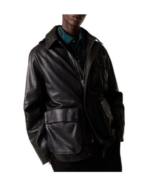 C P Company Black Solid Color Leather Jacket for men