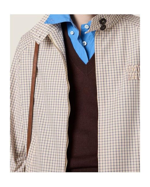 Miu Miu Natural Checked Technical Fabric Blouson Jacket
