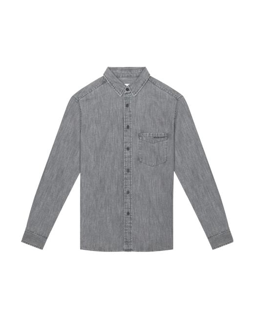 Isabel Marant Gray Lako Embroidered-Logo Denim Shirt for men