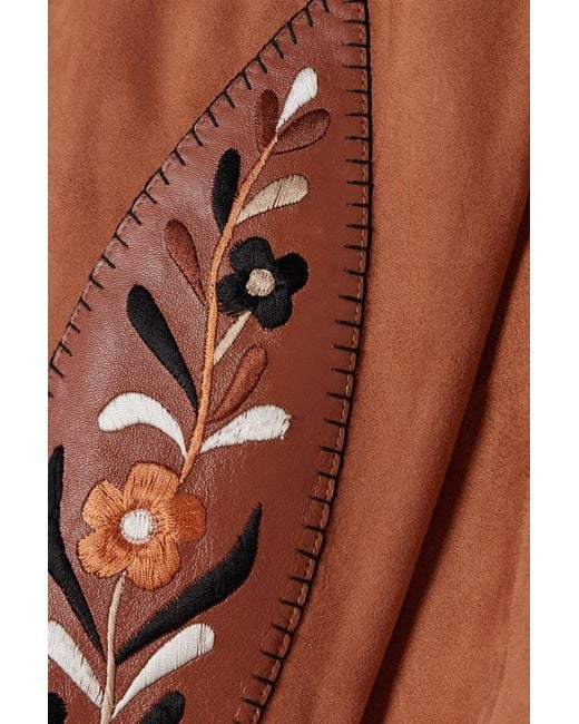 Fortela Brown Embroidered Leather-Trimmed Shirt