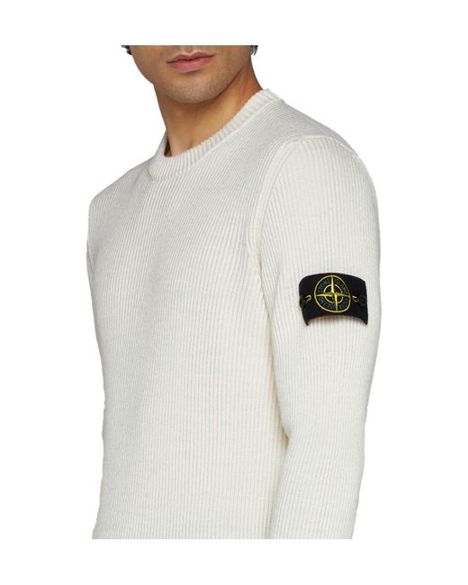 Stone Island White Logo Patch Crewneck Knitted Jumper for men