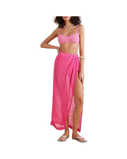 Lisa Marie Fernandez Pink Pleated Linen-Blend Chiffon Wrap Sarong