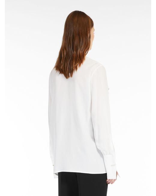 Max Mara White V-Neck Ruffled Long-Sleeved Top