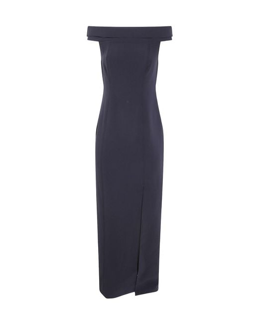 Ralph Lauren Blue Lauren Off-Shoulder Fitted Bodice Maxi Dress
