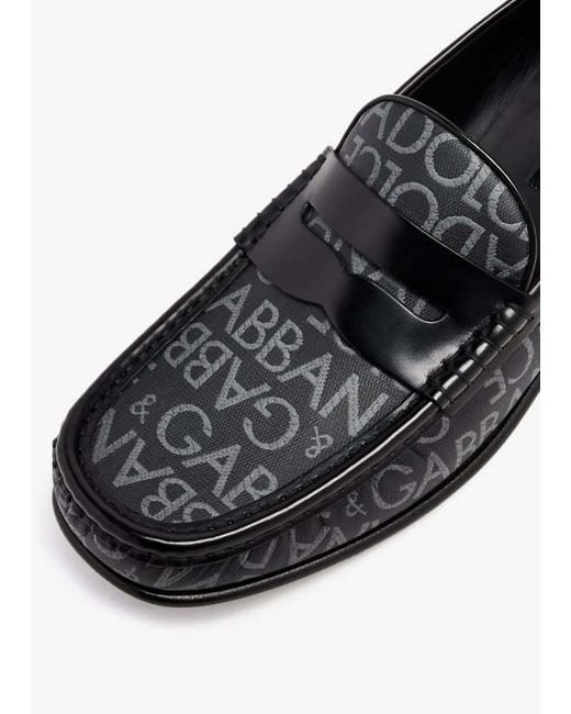 Dolce & Gabbana Black Logo Printed Loafers for men