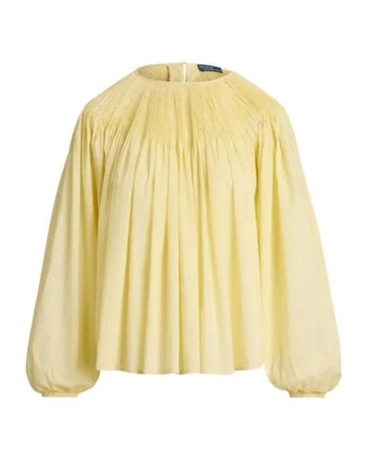 Polo Ralph Lauren Yellow Pleated Long-Sleeve Blouse