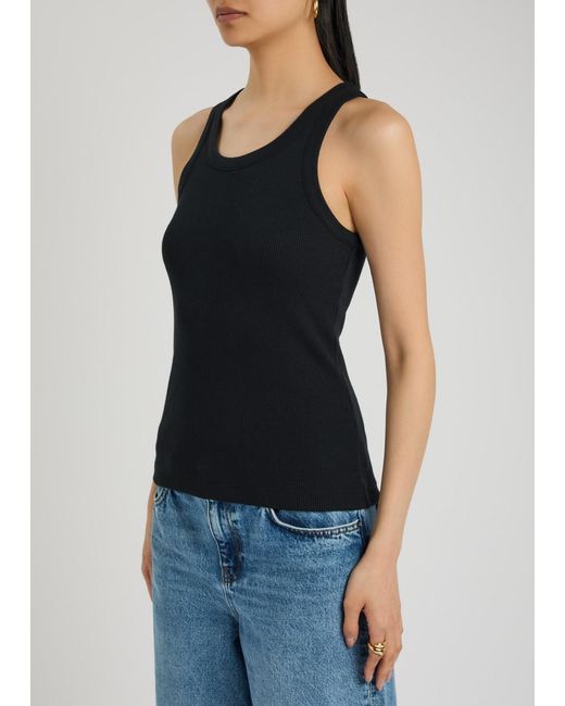 Vince Black Ribbed Cotton-Blend Tank