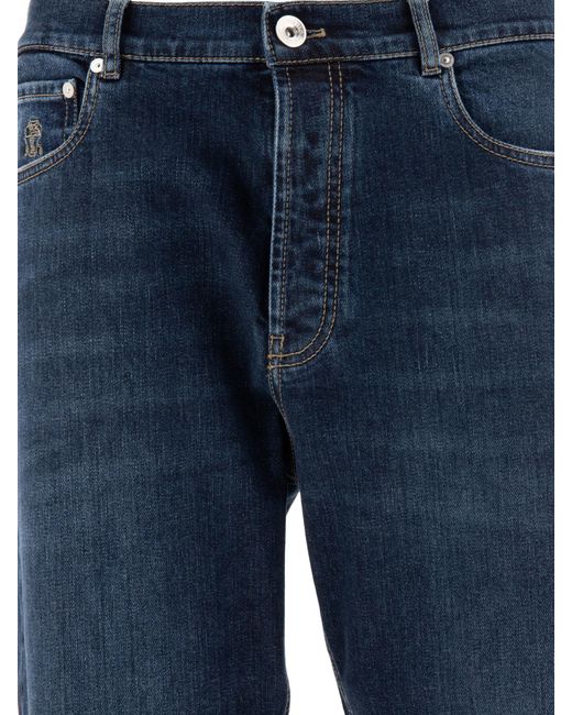 Brunello Cucinelli Blue Distressed Straight-Leg Jeans for men