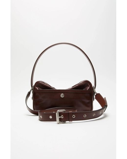 Acne Brown Camero Party Buckle Zip Leather Shoulder Bag