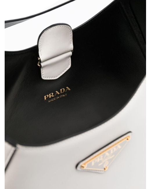 Prada White Triangle-Logo Leather Shoulder Bag