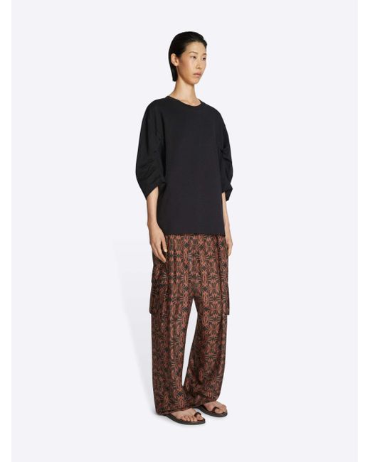 Dries Van Noten Brown Pattern Printed Satin Cargo Pants