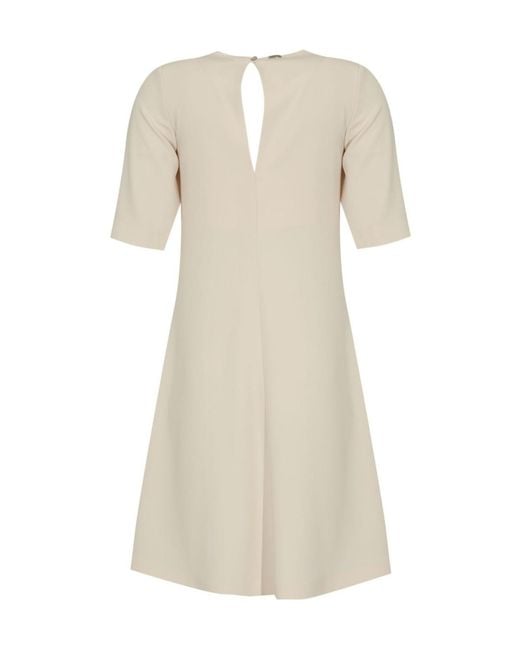 Herno Natural Short Sleeved V-Neck Midi Dress