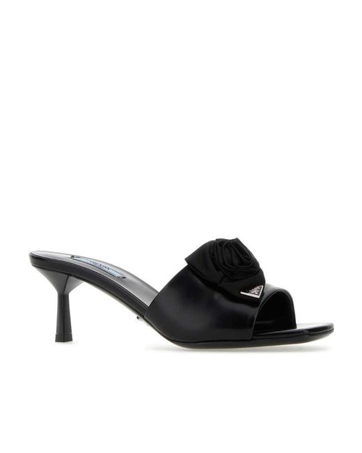 Prada Black Logo High-Heeled Slippers