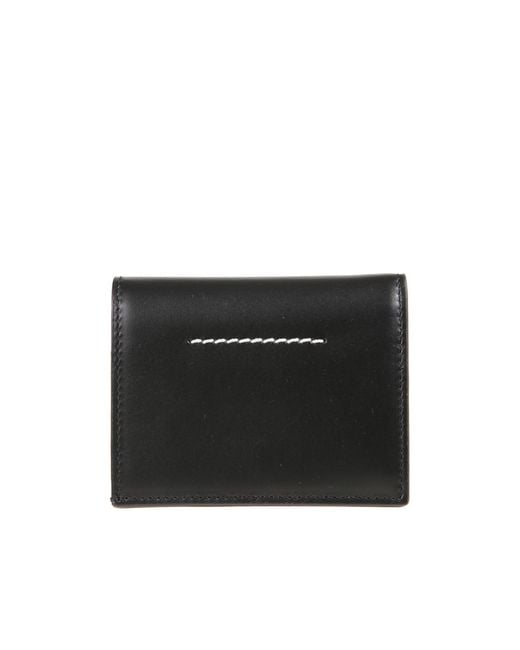 MM6 by Maison Margiela Black Logo-Patch Bi-Fold Wallet for men