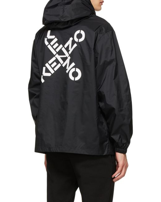 KENZO Black X Logo Hooded Rain Jacket for men