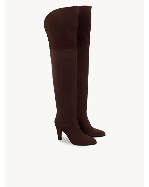 Chloé Brown 85Mm Eve Suede Over-The-Knee Boots
