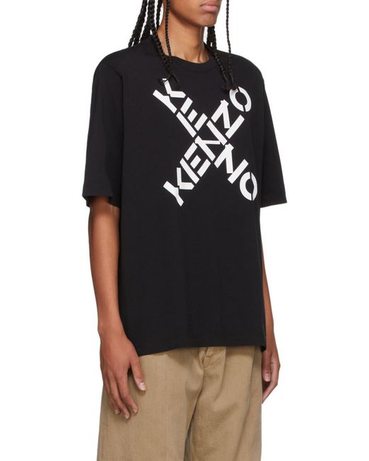 KENZO Black Crossed Logo Crew-Neck T-Shirt for men