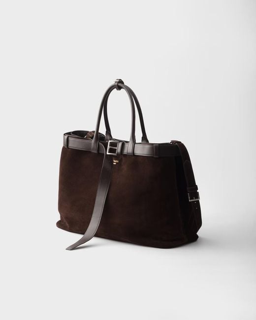 Prada Black Buckle Suede Bag With Belt for men