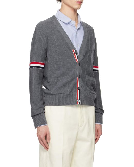 Thom Browne Gray Stripped Buttoned Cardigan for men