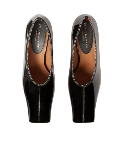 Stella McCartney Black Square-Toe Patent Kitten Heels